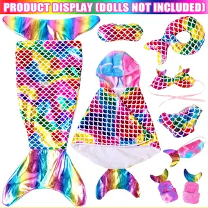 DEARBEI Suitable for 16-18 inch mermaid clothing and accessory sets (excluding dolls), girls' colorful clothing sets, birthday gifts, room decorations, children's dress up games, Christmas gifts, Valentine's Day gifts