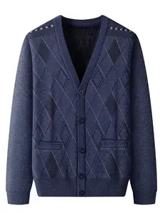 Men's Knitted Cardigan Jacket, Winter New Trendy Versatile Warm Outerwear, V Neck Buttoned Sweater, Casual Loose Fit for Office Daily Wear, Knitwear