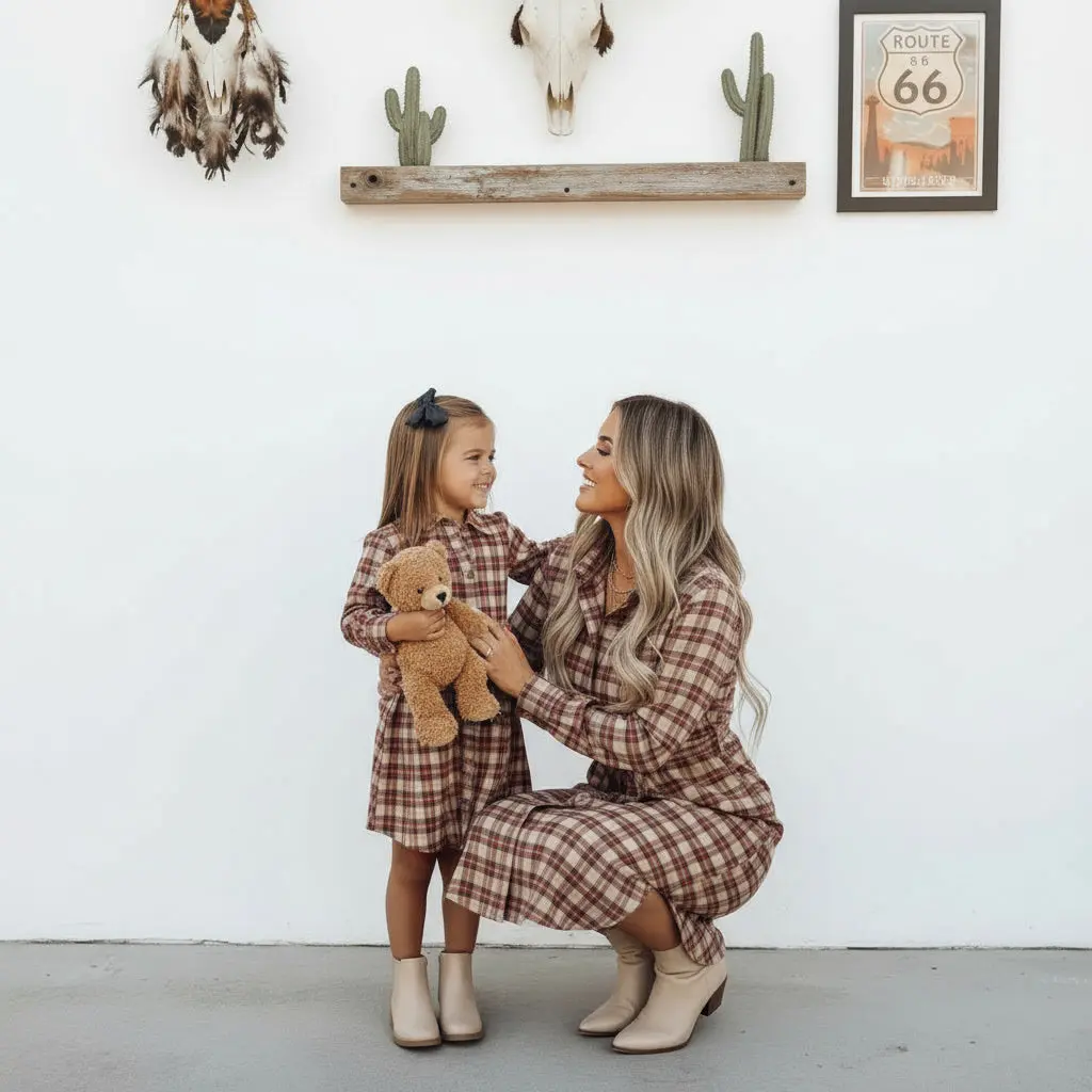 matching fall dresses Like the same, but different! , Coordinating sister matching moments= top of our favorites list! , Whether its fall twirl dresses, sweaters, or velvet bells, we are all about that twinning vibe!