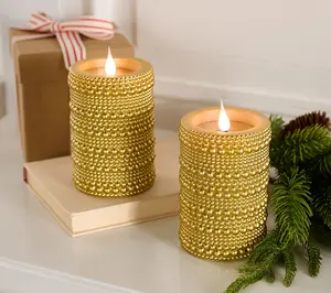 Lightscapes S/2 Flameless Metallic Hobnail Pillar Candles
