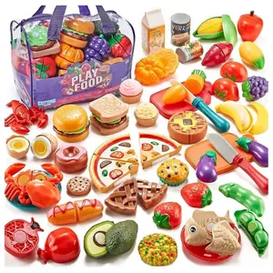 Interactive Kids Kitchen Play Set – 78-Pc Toy Food Cutting Set with Storage Bag, Pretend Play Cooking Toys Easter Gift for Boys & Girls