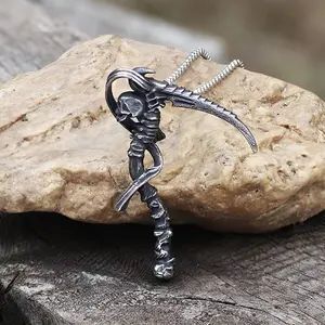 GTHIC Punk Reaper Scythe Skull Stainless Steel Pendant For Men Women Statement Jewelry Daily Wear