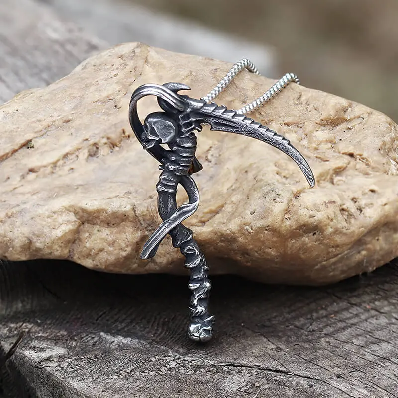 GTHIC Punk Reaper Scythe Skull Stainless Steel Pendant For Men Women Statement Jewelry Daily Wear