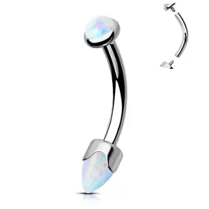 16G Titanium Internally Threaded Opal Curved Barbell Rook/Eyebrow Ring