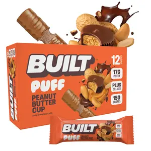 Official BUILT Bar, Puff Protein Bar Snack, Peanut Butter Cup Puff, 17g Protein, 150 Calories, Soft Marshmallowy Texture, Perfect for On-The-Go Snacking, 12 Count Box