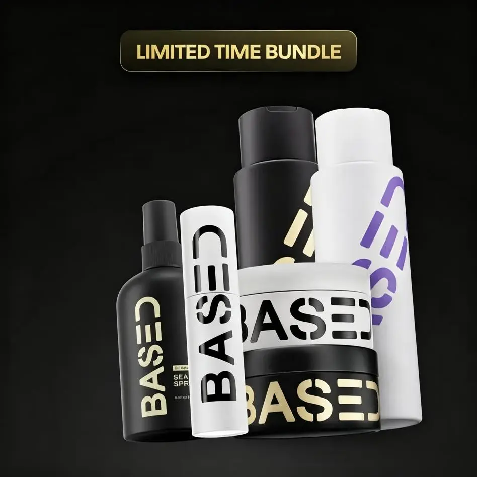 BASED Deluxe Mens Straight & Wavy Hair Kit | Shampoo, Conditioner, Texture Powder, Hair Clay, Pomade, Sea Salt Spray | High Performance Science-Backed Grooming Set