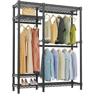 VIPEK V2 Series Garment Rack Heavy Duty Freestanding Closet Metal Wardrobe Closet 4 Tiers Adjustable Wire Shelving Clothing Racks with 3 Hanging Rods