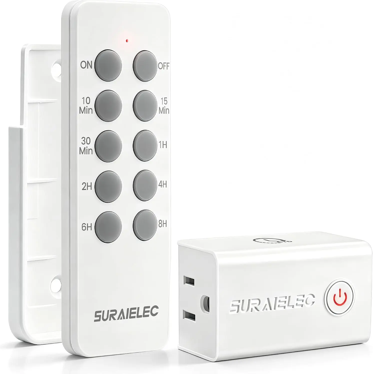 SURAIIELEC Indoor Shockproof Timer Outlet with Wireless Remote Control, 200FT RF Range, 8 Countdowns Settings, Plug & Play, 15A/1875W Expandable Timer for Holiday Lights, Lamps