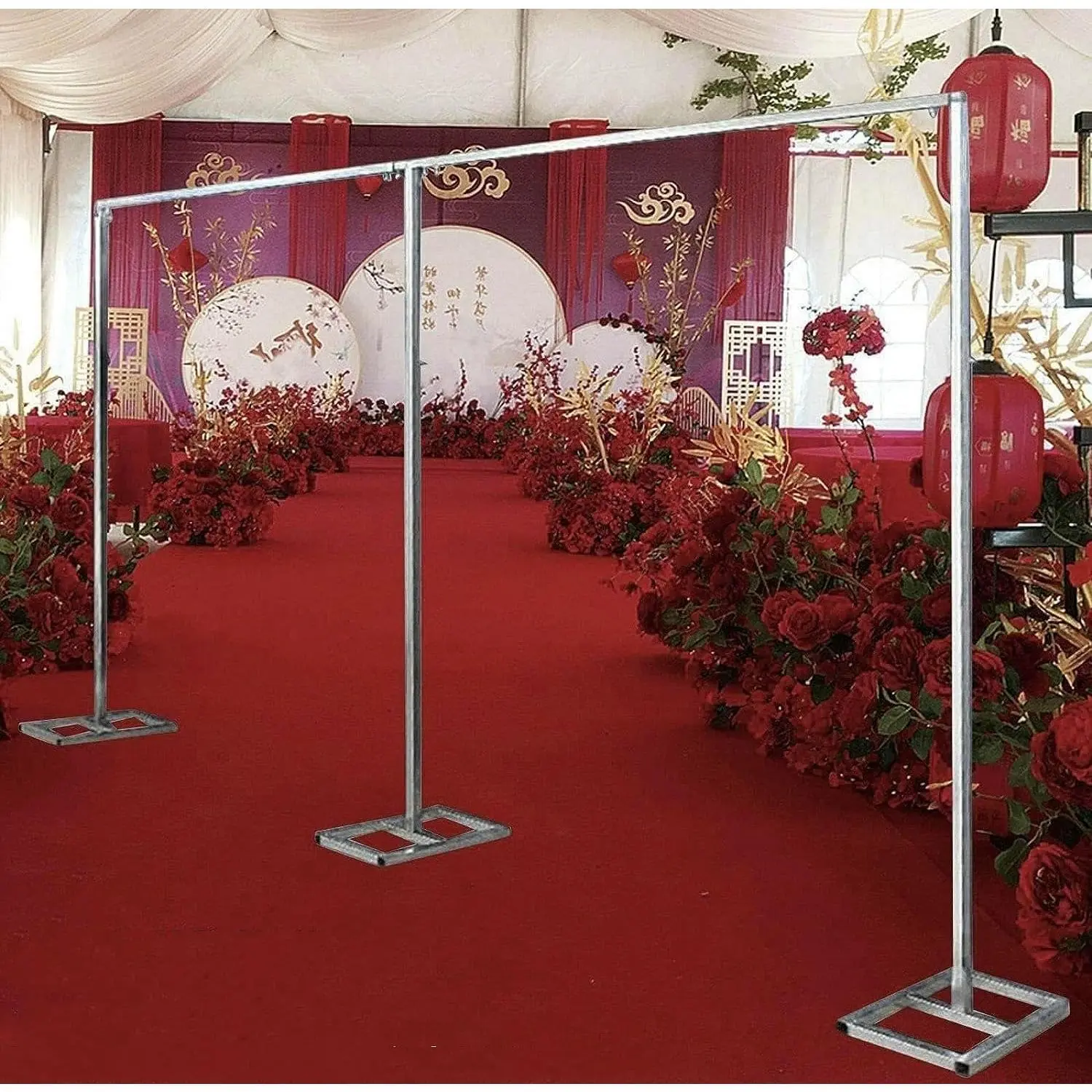 10x20 FT Silver Galvanized Iron Pipe and Drape Stand Kit - 20*20mm,1mm Thick,15 Poles,3-Base Steady Setup, Sturdy Adjustable Portable Curtain Stand with Wing Nuts, 40cm/91.5cm Backdrop for Wedding,Banners Decor Supplies