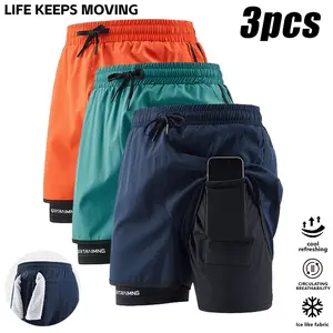 Men's Fitness Shorts Solid Color Letter Print Quick Drying Breathable Summer Outdoor Casual Sports Pants with  Pockets