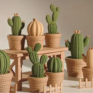 [Knitted Texture Cactus]  Simulated Green Plant Nordic Style Home Decoration Creative Ornament