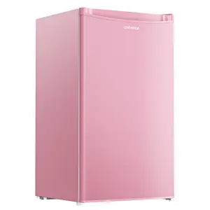 Upstreman mini fridge 3.2 Cu.Ft with Freezer Compact Single-Door Fridge for Dorm Office Bedroom BR321 Adjustable Temperature Thermostat Energy-Efficient Quiet Operation Pink