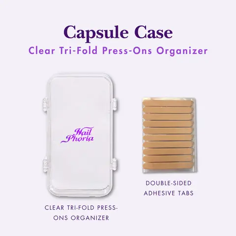 NailPhoria Capsule Case – Clear Tri-Fold Press-On Nail Organizer | Holds 12 Sets | Nails NOT included