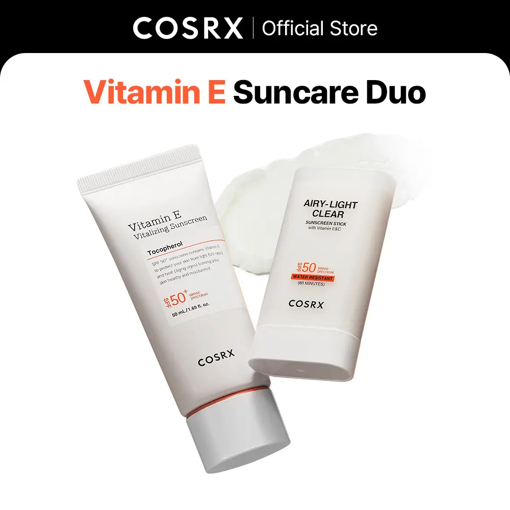 [COSRX Official] Vitamin E Sun Shield Duo, SPF 50+ Daily Sunblock Set with Revitalizing Lotion & Airy-Light Sun Stick for All Skin Types & Outdoor Activities