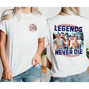 1990s Sandlot Legends Never Die Shirt 2 Sides, Funny The Sandlot Movie T-shirt, Retro Baseball Movie Graphic Crewneck Tee For Fan