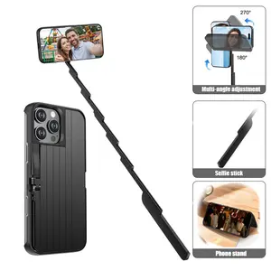 Compatible with iPhone case with selfie stick, Extendable Cell Phone Stand, Travel Essentials, For iPhone 16/15/14/13/12
