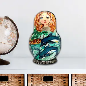 Designocracy 8113813M 12x9 in. Dolphins Matreshka Artistic Coastal Outdoor Artwork Decoration for Fish & Aquatic Spaces, Tree, Wall