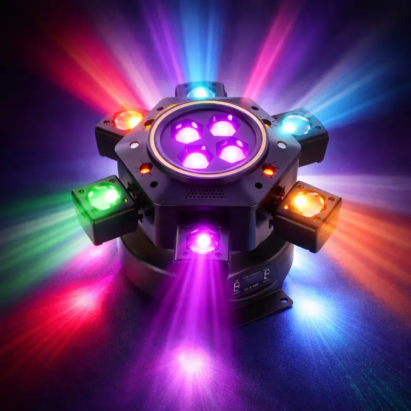 Super 6 In 1 Moving Head DJ Lights RGBW Six Arm Beam Light with Bee Eyes Effect Four LED Strobes DMX 512 Sound Activated Stage Lighting for Party Disco KTV Wedding Club Event Entertainment