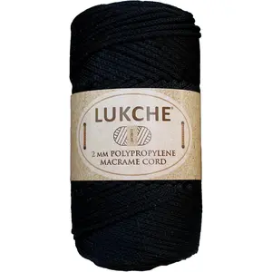 2mm x 125 Yards Polyester Macrame Cord 100% Polypropylene Premium Macrame Rope Colorful Yarn for Crochet Macrame Craft Wall Hangers Bags Carpets (Black, 1 Skein)