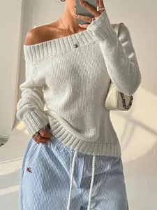 Women's Off The Shoulder Sweater Top Fall 2025 Oversized Knit Long Batwing Sleeve Crochet Pullover Sweaters