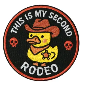 Cute Duck Embroidered Patch, Western Embroidery, Geometric Embroidery Design, Back Adhesive Iron-On, Suitable for Clothes Jackets Hats Accessories, This Is My Second Rodeo Design