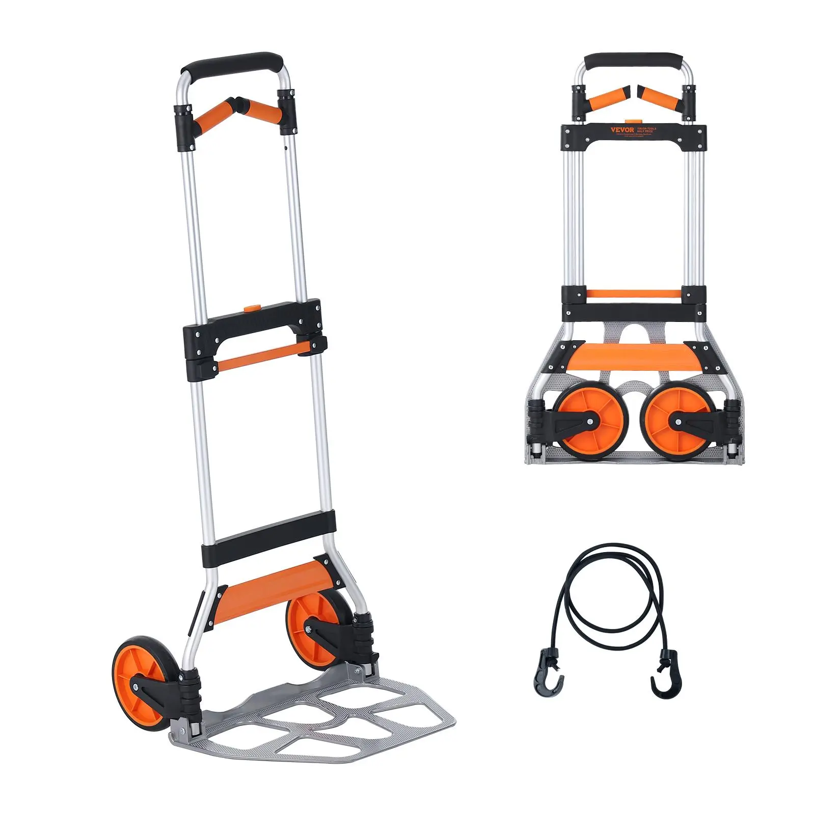 【summerfinds】VEVOR Folding Hand Truck Model, 309 lbs Max Load, Aluminum Portable Durable Travel Accessory, Convertible with Telescoping Handle & PP+TPR Floor-Friendly Wheels, Ultra Lightweight, Shopping Cart Foldable for Warehouse & Supermarket, Button, C