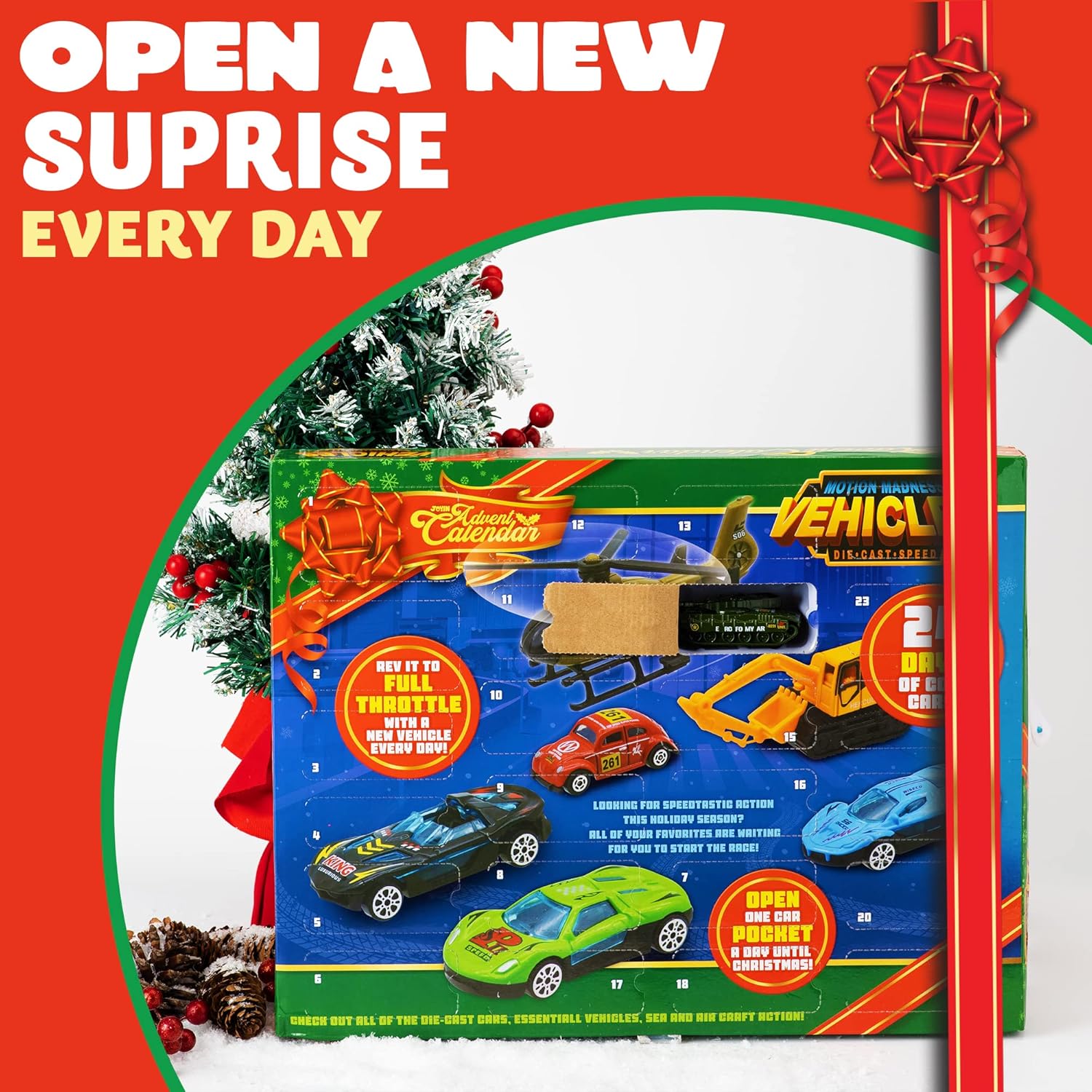 2025 Christmas Advent Calendar, 24 Days Countdown Calendar Diecast Cars Set, Christmas Vehicles Toys for Boys Kids, Classroom Prizes Xmas Gift, Xmas Party Favor Gifts, Advent Calendar Kids Slime with Accessories / Finger Puppets / Slime with Accessories