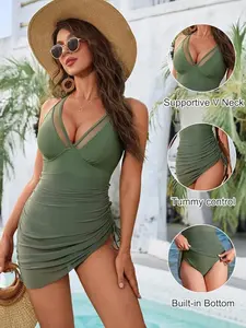 LUXSEREN Women's Beach Dress Swimwear One Piece Swimsuit with Tummy Control - Slimming Bathing Suit for Swimming