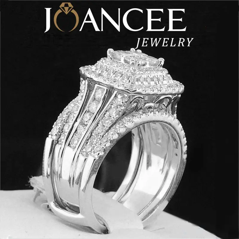 Princess Cut 925 Sterling Silver Jacket Enhancer Halo Bridal Ring Sets  Ideal fo...