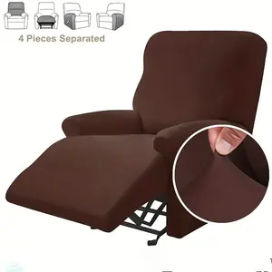 Solid Color Stretch Recliner Sofa Cover, 4pcs/set All-inclusive Dustproof Elastic Sofa Slipcover, Non-slip Sofa Protector for Living Room, Sofa Accessories, Couch Cover