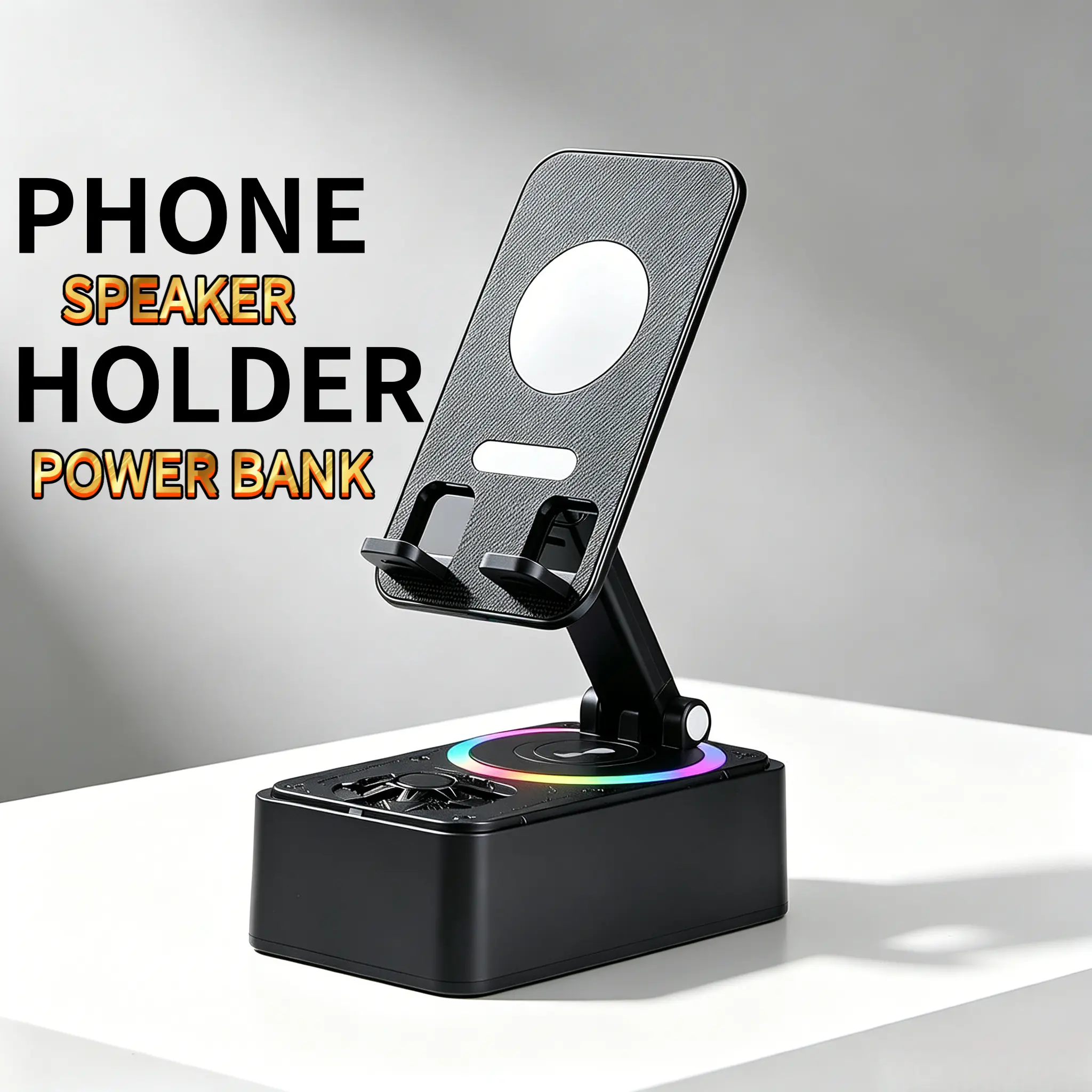 america250 Multifunctional 360 °   Foldable Phone & Tablet Stand, Built-in Bluetooth Speaker, RGB Ambient Light & Power Bank, Universal Holder for iPhone, Android Devices, Perfect Father's Day & Summer Gift