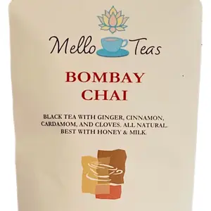 Mello Teas Bombay Chai Beverage - 20 Sachets Pack, Traditional Black Tea with Ginger Cinnamon Cardamom & Cloves, Easy to Use, Best with Honey & Milk