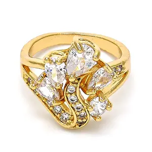 Oro Laminado Multi Stone Ring, Gold Filled Style Teardrop Design, with White Cubic Zirconia, Polished, Golden Finish,(Size 8)