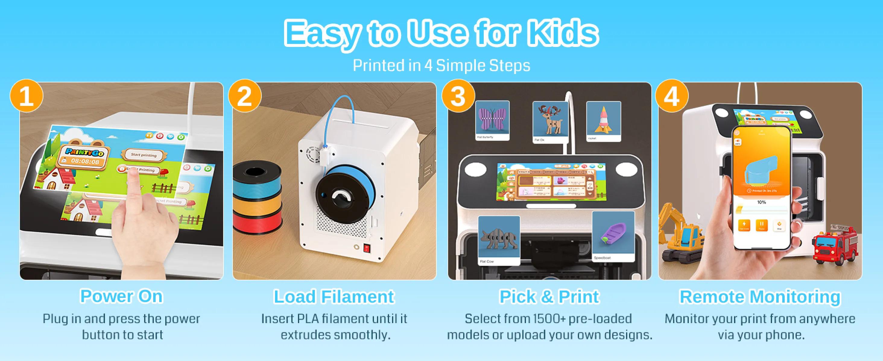 SainSmart PrintyGo 3D Printer for Kids, 600mm/s Auto Leveling Printer for Beginners with 5" Touch Screen, 1500+ Models, Child-Safe Design, Wi-Fi/App Control, Pre-Assembled for STEM Learning Gift