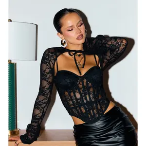 Secrets Out Lace Long Sleeve Bustier