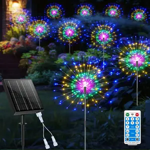 New 6 Pack Solar Firework Lights 720 LED Outdoor Garden Lights USB Charging 8 Lighting Modes with Remote Control  4 Brightness DIY Firefly Lamp for Path Christmas Party Yard