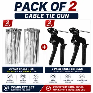 Pack Of 2 Stainless Steel Cable Tie Gun Kit-100PCS 11.8 inches 304 Heavy Duty Metal Zip Ties, 200LBS Tensile Strength & UV Resistant-for Fence, Exhaust Pipe, Chicken Coop & Industrial Use