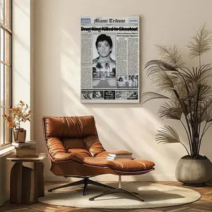 Pacino Tony Montana Newspaper Poster Print Scar Face Trendy Wall Art Collectible Gift for Movie Enthusiasts High-Quality Solid Wood Frame Waterproof Design