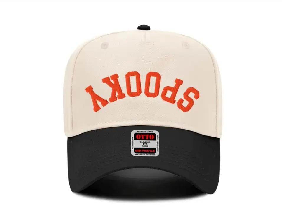 Upside Down Halloween Town Embroidered Hat, Funny Spooky Night Two Tone Cap, Trick Or Treat Cosplay Gif For Her/Him