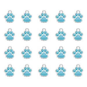 PETAXCELL Enamel Paw Print Charm, Dog Paw Footprint Charms Cute Pet Animal Print Pendants Cat Beads (20pcs, Metal, Blue/White) for DIY Pet Collar Necklace Bracelet Craft Jewelry Making