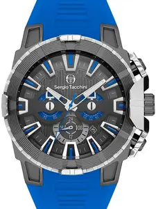 Sergio Tacchini Heritech ST.5.10001-2 Men's Watch - Blue Silicone Strap, Silver Stainless Steel Case portuguesa watch