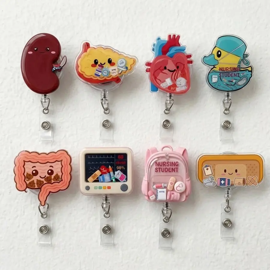 [ NO SHAKER ] Cute Medical Badge Reel Retractable, Kawaii Organ ID Holder, Nurse Badge Clip, Nursing Student Gift, Healthcare Worker Accessory, Funny Doctor Badge Reel