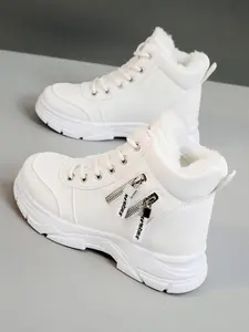 Women's Solid Color Lace Up Snow Boots, Casual Warm Ankle Boots for Winter, Female All-match Round Toe Boots for Daily Wear, Winter BootiesGift