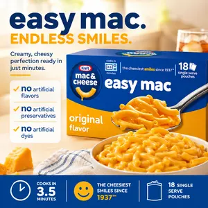 Mac and Cheese Single Serve Pasta Meal Original Cheese Flavor Easy Microwave Dinner Side Dish 38.7oz Box 18 Packets