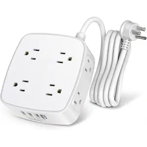 6 Ft Surge Protector Power Strip - 8 Widely Outlets with 4 USB Ports, 3 Side Outlet Extender with 6 Feet Extension Cord, Flat Plug, Wall Mount, Desk USB Charging Station, ETL,White
