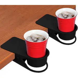 2PCS Black Drinking Cup Holder Clip, DIY Desk Bottle Cup Stand Glass Clamp Storage, Water Coffee Mug Holder for Home & Office