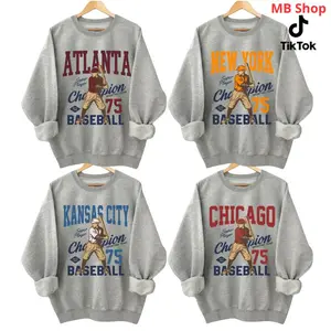 Vintage Baseball Sport Grey Sweatshirts Retro Baseball Sports Pullover Baseball Game Graphic Sweatshirt Casual City Baseball PTS