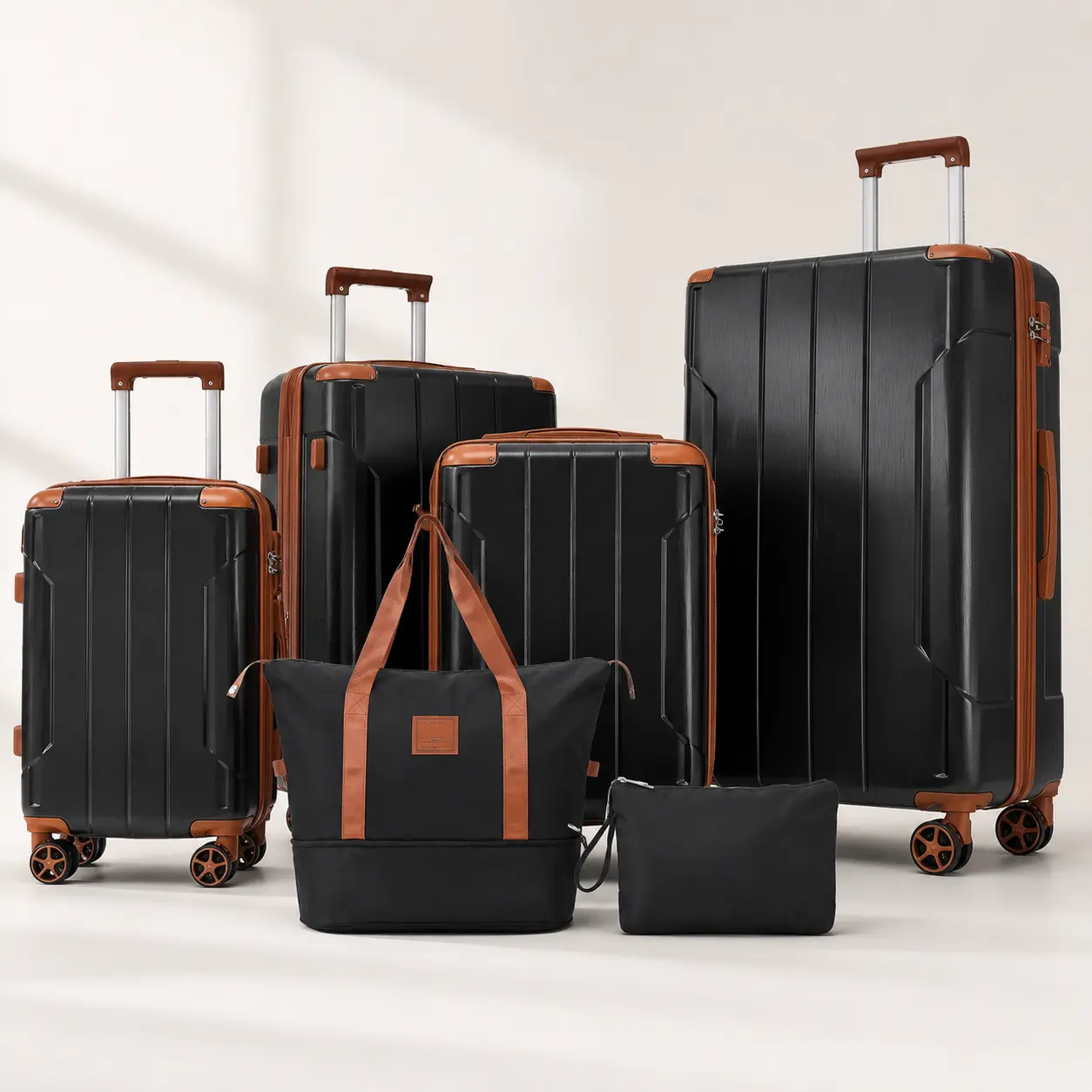 Fahuac 6-Piece Luggage Set (Luggage Sets, Travel Bundle) – 16/20/24" Checked/28" Large ABS Hardshell Suitcases, Expandable Weekender Bag, Toiletry Bag, 3-Dial TSA Locks, 360° Double Spinner Wheels, Adjustable Handles