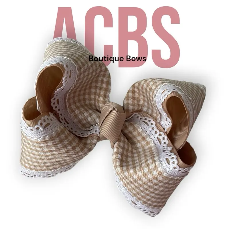 ACBS Hair Clips tan Boutique Bow 5 Inches Handmade in USA,