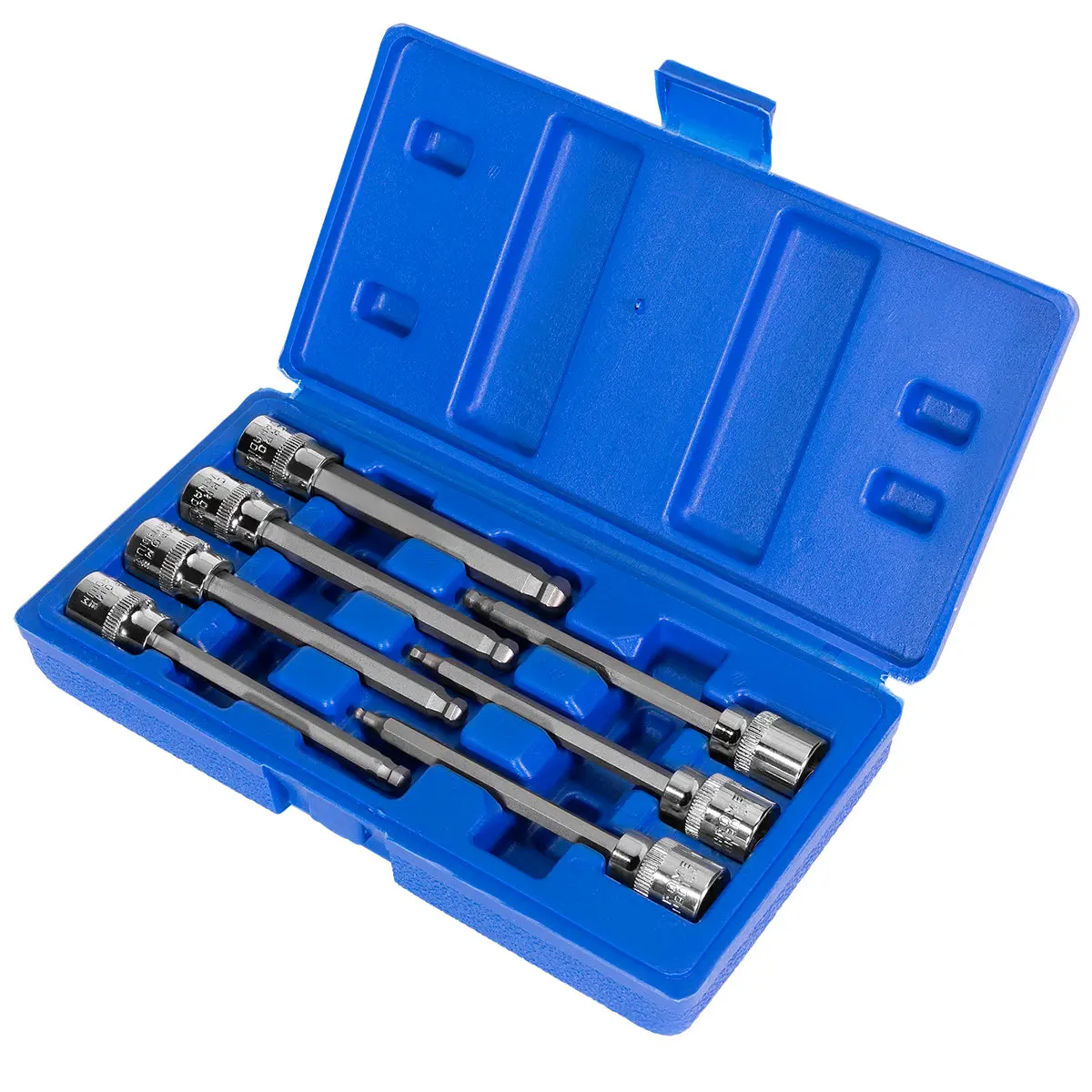 Stark USA 7-Piece 3/8" Long Metric Ball End Hex Allen Bit Wrench Set - S2 Alloy Steel, 3mm-10mm (5mm,6mm Included), 4.3" Extra Long Shafts, Unique Ball End Design, Deep Reach, Flexible Angle, Hex Sockets, Heavy-Duty Case for DIY Enthusiasts, 7Pcs, 7Mm